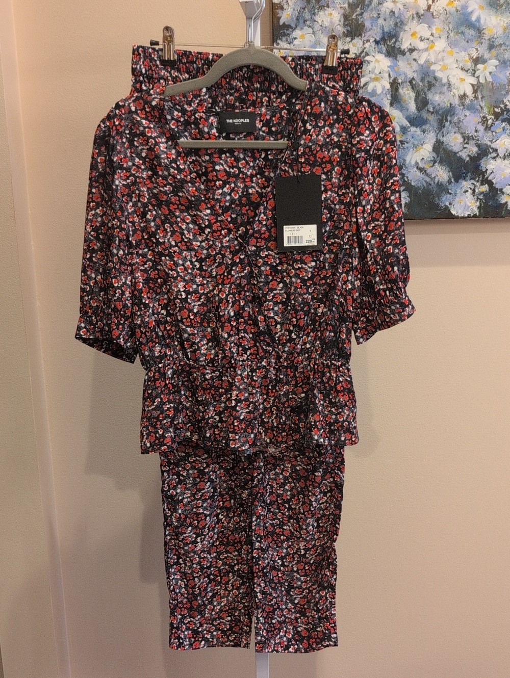 The Kooples Black Two-Piece Floral Peplum Top and Pants